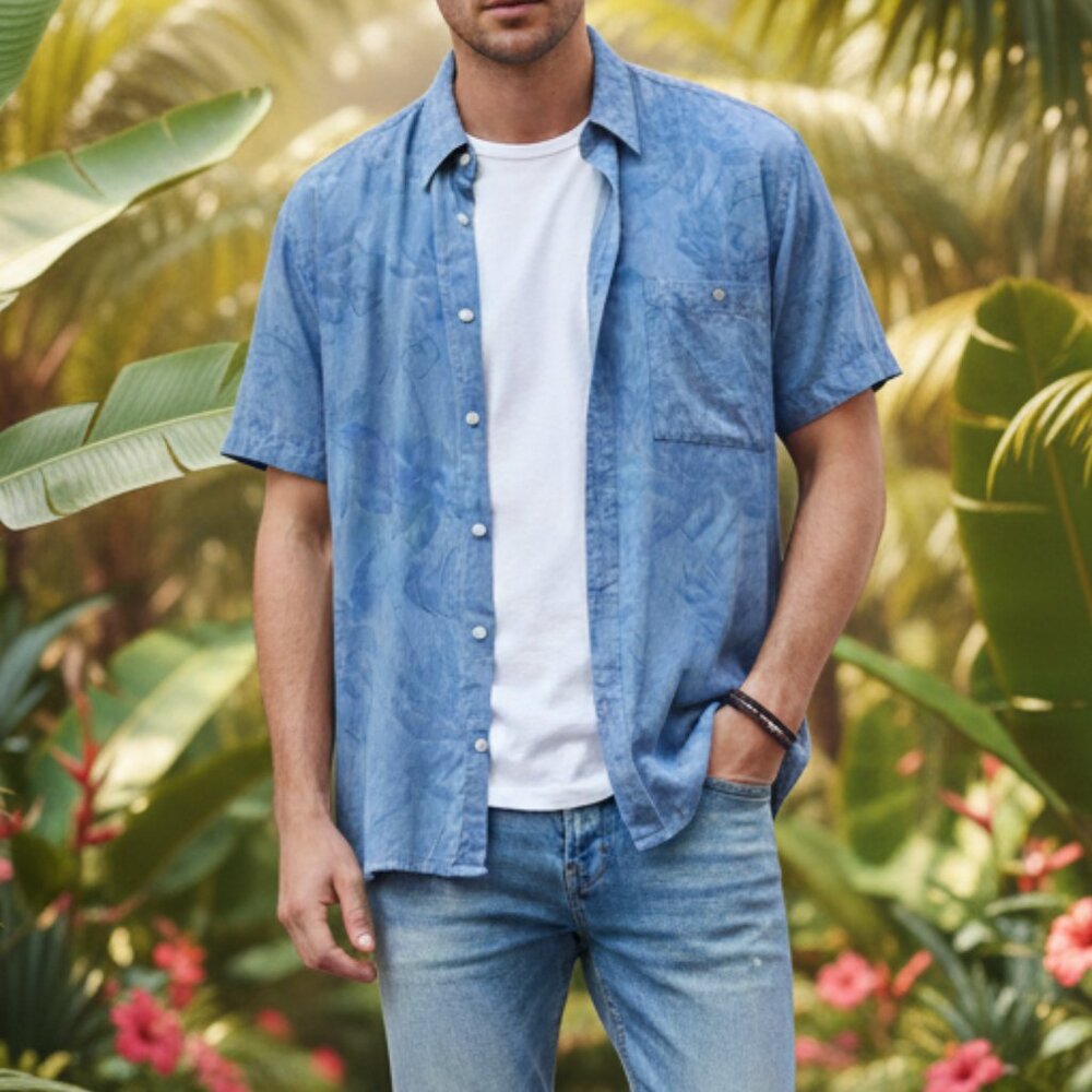 Pierre Cardin Rayon Shirt XL Abstract Button Up Tropical Luxe Cabana Core Resort